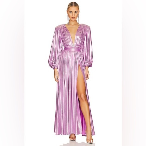 Bronx and Banco Zoe Lame Purple Shimmer Long Gown - Picture 1 of 14